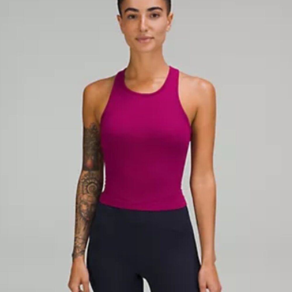 Ebb to Street Cropped Racerback Tank Top - Magenta Purple (Size 8)